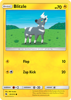 Common Pokémon card Blitzle 81/214 from Lost Thunder expansion