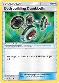Bodybuilding Dumbbells 113/147 Pokémon card from Burning Shadows for sale at best price