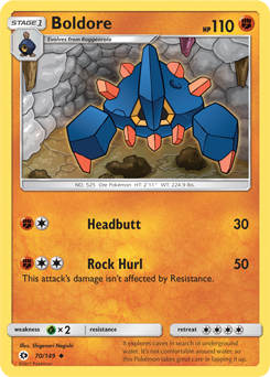 Uncommon Pokémon card Boldore 70/149 from Sun & Moon expansion