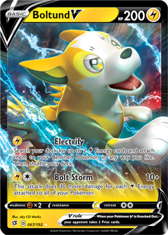 Ultra rare V Pokémon card Boltund V 67/192 from Rebel Clash expansion