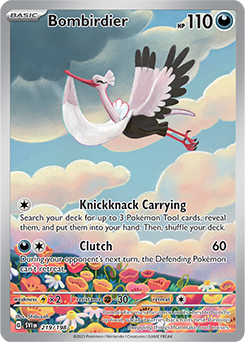 Illustration rare Pokémon card Bombirdier 219/198 from Scarlet & Violet expansion
