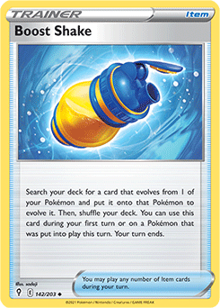 Uncommon Pokémon card Boost Shake 142/203 from Evolving Skies expansion