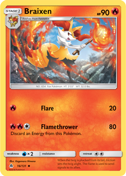 Uncommon Pokémon card Braixen 16/131 from Forbidden Light expansion