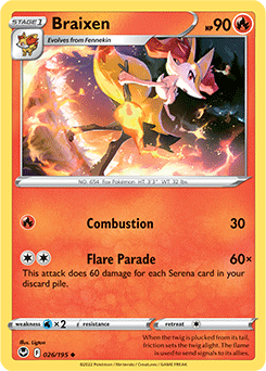 Uncommon Pokémon card Braixen 026/195 from Silver Tempest expansion