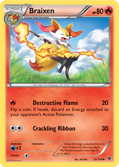 Uncommon Pokémon card Braixen 12/124 from Fates Collide expansion