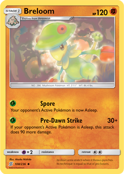 Uncommon Pokémon card Breloom 108/236 from Unified Minds expansion