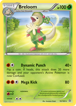 Rare Pokémon card Breloom 16/160 from Primal Clash expansion