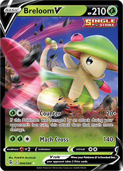 Ultra rare V Pokémon card Breloom V 6/264 from Fusion Strike expansion