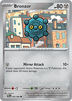 Common Pokémon card Bronzor 63/84 from Pitch Black expansion