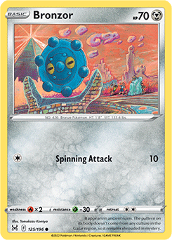 Common Pokémon card Bronzor 125/196 from Lost Origin expansion