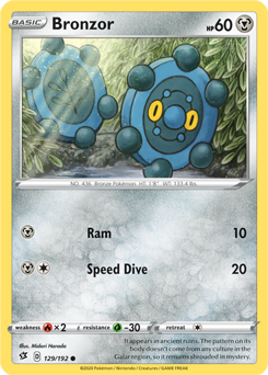 Common Pokémon card Bronzor 129/192 from Rebel Clash expansion