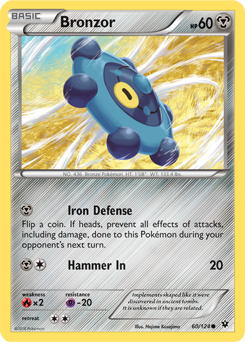 Common Pokémon card Bronzor 60/124 from Fates Collide expansion