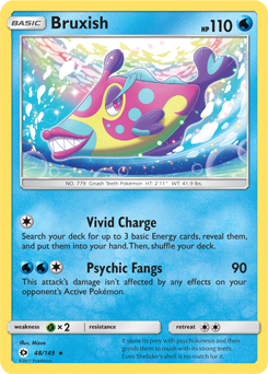 Rare Pokémon card Bruxish 48/149 from Sun & Moon expansion