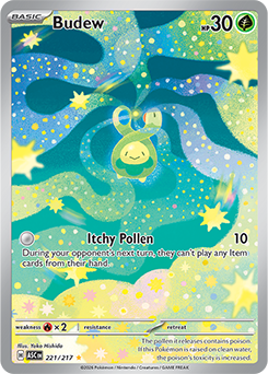Illustration rare Pokémon card Budew 221/217 from Ascended Heroes expansion