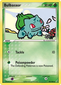 Common Pokémon card Bulbasaur 45/100 from Ex Crystal Guardians expansion