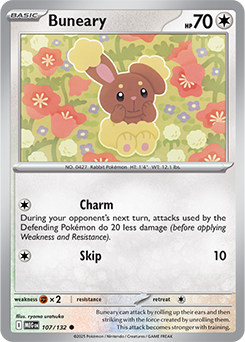 Common Pokémon card Buneary 107/132 from Mega Evolution expansion