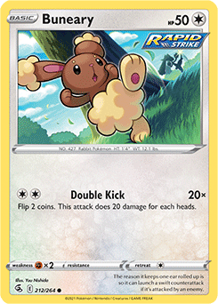 Common Pokémon card Buneary 212/264 from Fusion Strike expansion