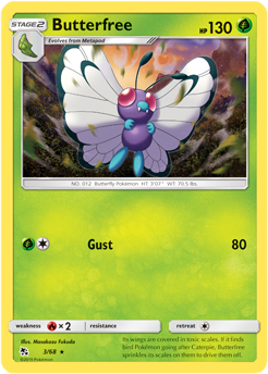 Rare Pokémon card Butterfree 3/68 from Hidden Fates expansion