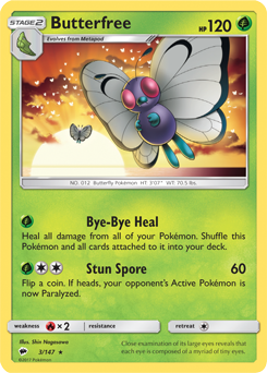 Rare Pokémon card Butterfree 3/147 from Burning Shadows expansion