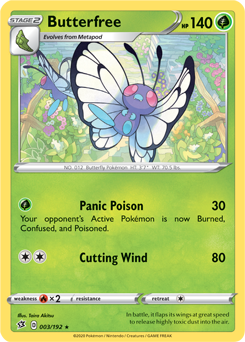 Rare Pokémon card Butterfree 3/192 from Rebel Clash expansion