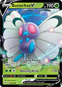 Ultra rare V Pokémon card Butterfree V 1/189 from Darkness Ablaze expansion