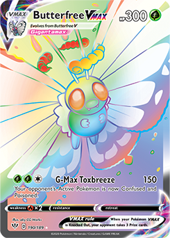 Secret Rainbow VMAX Pokémon card Butterfree VMAX 190/189 from Darkness Ablaze expansion
