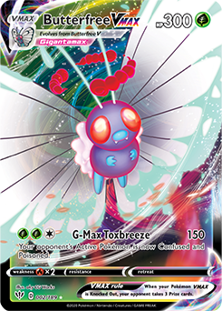Ultra rare VMAX Pokémon card Butterfree VMAX 2/189 from Darkness Ablaze expansion