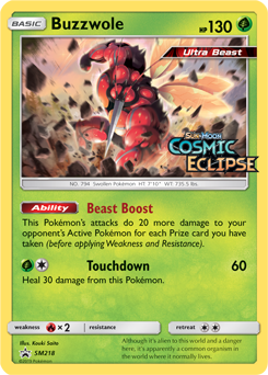 Promo Pokémon card Buzzwole SM218 from Sun and Moon Promos expansion