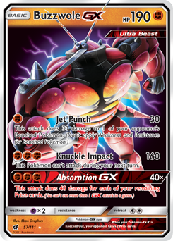 Pokémon GX Pokémon card Buzzwole GX 57/111 from Crimson Invasion expansion