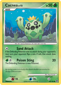 Common Pokémon card Cacnea 62/106 from Great Encounters expansion