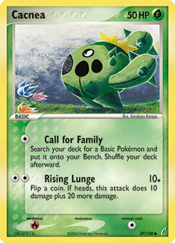 Common Pokémon card Cacnea 47/100 from Ex Crystal Guardians expansion