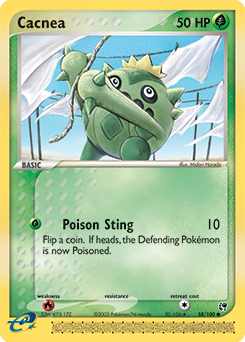 Common Pokémon card Cacnea 58/100 from Ex Sandstorm expansion