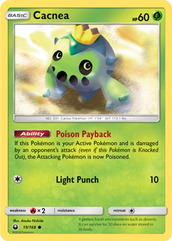 Common Pokémon card Cacnea 19/168 from Celestial Storm expansion