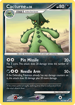 Uncommon Pokémon card Cacturne 34/106 from Great Encounters expansion