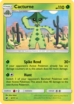 Rare Pokémon card Cacturne 6/111 from Crimson Invasion expansion
