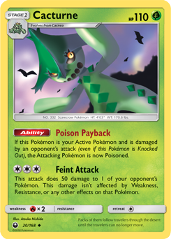 Uncommon Pokémon card Cacturne 20/168 from Celestial Storm expansion