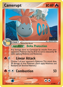 Rare Holo Pokémon card Camerupt 3/100 from Ex Crystal Guardians expansion