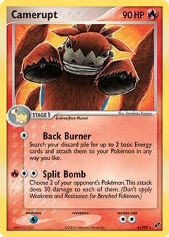 Carte Pokémon Holographique Rare Camerupt 4/107 de la série Ex Deoxys