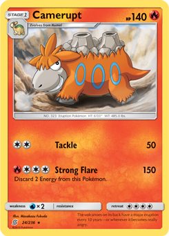 Rare Pokémon card Camerupt 24/236 from Unified Minds expansion