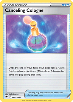 Uncommon Pokémon card Canceling Cologne 136/189 from Astral Radiance expansion