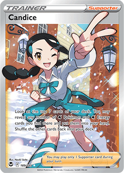 Full Art Trainer Pokémon card Candice 189/195 from Silver Tempest expansion