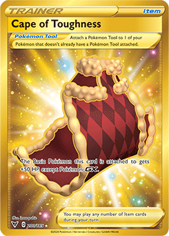 Secret Gold Pokémon card Cape of Toughness 200/185 from Vivid Voltage expansion