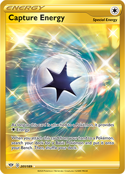 Secret Gold Pokémon card Capture Energy 201/189 from Darkness Ablaze expansion