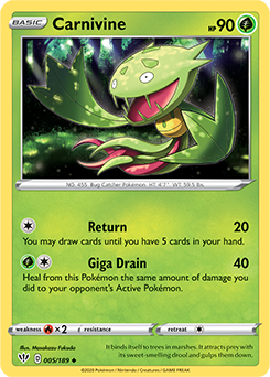 Uncommon Pokémon card Carni Vine 5/189 from Darkness Ablaze expansion