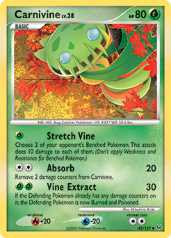 Uncommon Pokémon card Carnivine 43/127 from Platinuim expansion
