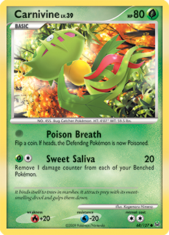 Common Pokémon card Carnivine 68/127 from Platinuim expansion