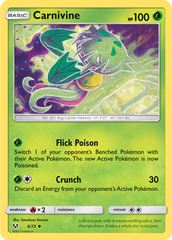 Uncommon Pokémon card Carnivine 6/73 from Shining Legends expansion