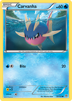 Common Pokémon card Carvanha 32/135 from Plasma Storm expansion
