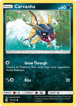 Common Pokémon card Carvanha 81/149 from Sun & Moon expansion