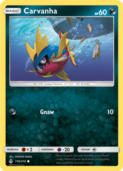 Common Pokémon card Carvanha 110/214 from Unbroken Bonds expansion